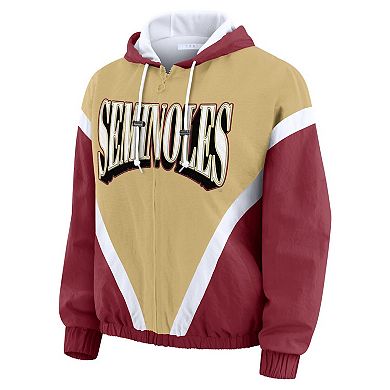 Women's WEAR by Erin Andrews Gold/Garnet Florida State Seminoles Colorblock Full-Zip Hoodie Windbreaker Jacket