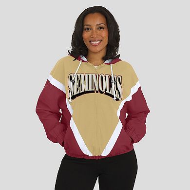 Women's WEAR by Erin Andrews Gold/Garnet Florida State Seminoles Colorblock Full-Zip Hoodie Windbreaker Jacket