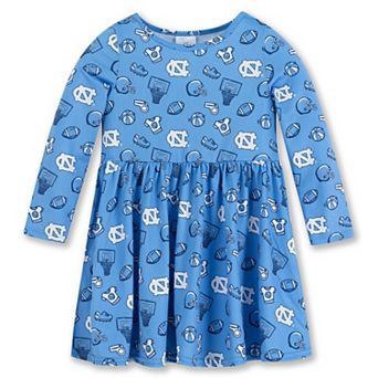 Girls Toddler ZooZatz Carolina Blue North Carolina Tar Heels All-Over Print Football Dress
