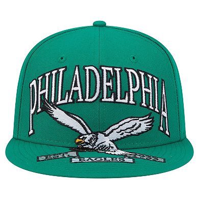 Men's New Era Kelly Green Philadelphia Eagles Throwback Oversized 59FIFTY Fitted Hat