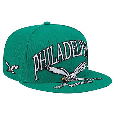 Men's New Era Kelly Green Philadelphia Eagles Throwback Oversized 59FIFTY Fitted Hat