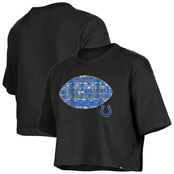 Girl's New Era Black Indianapolis Colts Flip Sequin Boxy T-Shirt