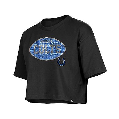 Girl's New Era Black Indianapolis Colts Flip Sequin Boxy T-Shirt