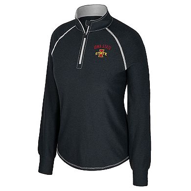 Women's Colosseum Black Iowa State Cyclones Bikram Raglan Quarter-Zip Top