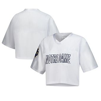 Women's ZooZatz White Notre Dame Fighting Irish Mesh Cropped V-Neck T-Shirt