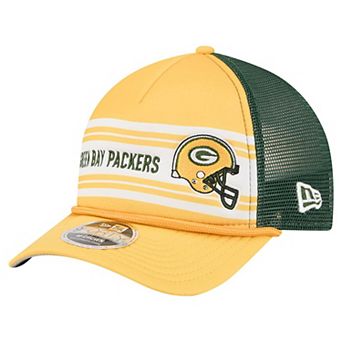 Men's New Era Gold Green Bay Packers Linear A-Frame 9FORTY Adjustable Hat