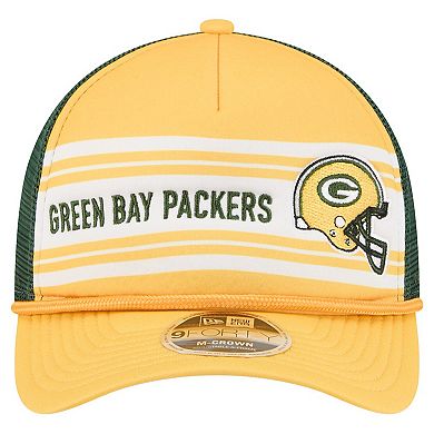 Men's New Era Gold Green Bay Packers Linear A-Frame 9FORTY Adjustable Hat