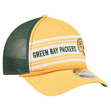 Men's New Era Gold Green Bay Packers Linear A-Frame 9FORTY Adjustable Hat