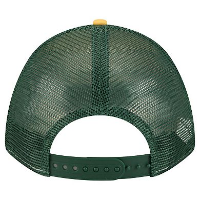 Men's New Era Gold Green Bay Packers Linear A-Frame 9FORTY Adjustable Hat