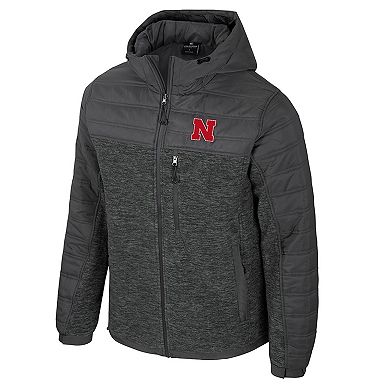 Men's Colosseum Charcoal Nebraska Huskers Nightman Full-Zip Hoodie Puffer Jacket