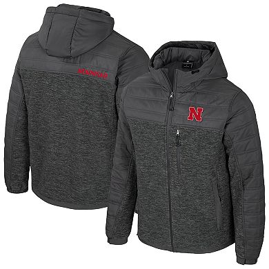 Men's Colosseum Charcoal Nebraska Huskers Nightman Full-Zip Hoodie Puffer Jacket