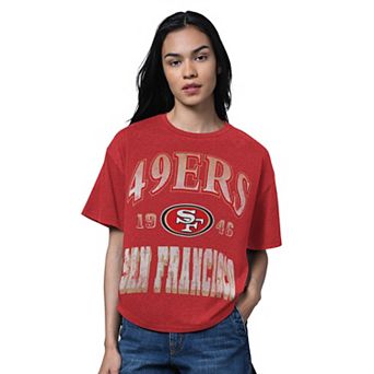 Women's Starter Heather Scarlet San Francisco 49ers Oversized Hall of Fame T-Shirt