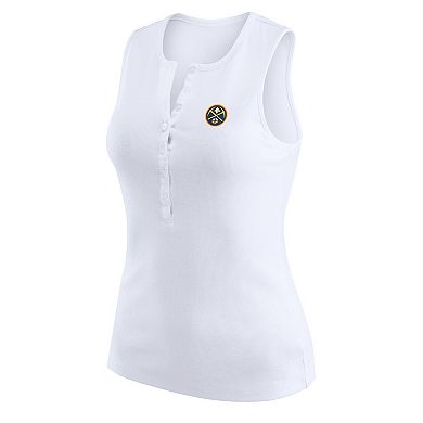 Women's WEAR by Erin Andrews White Denver Nuggets Rib-Knit Henley Tank Top