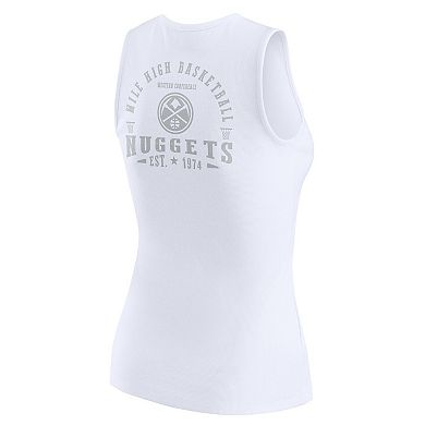 Women's WEAR by Erin Andrews White Denver Nuggets Rib-Knit Henley Tank Top