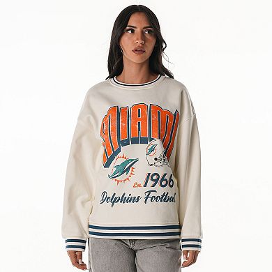 Women's The Wild Collective Cream Miami Dolphins Oversized Vintage French Terry Sweatshirt