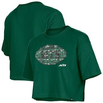 Girl's New Era Green New York Jets Flip Sequin Boxy T-Shirt