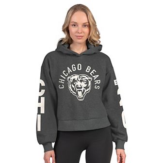 Women's Starter Heather Gray Chicago Bears Star Player Cropped Fleece Pullover Hoodie