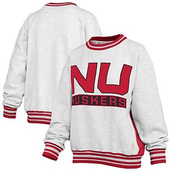 Women's Pressbox Heather Gray/Scarlet Nebraska Huskers Endzone Crewneck Sweatshirt