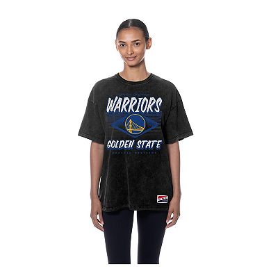 Women's New Era Black Golden State Warriors Throwback Mineral Wash Oversized T-Shirt