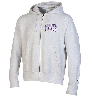 Men's Champion Heather Gray Minnesota Vikings Reverse Weave Full-Zip Hoodie