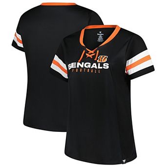 Women's Fanatics Black Cincinnati Bengals Plus Size Red Zone Athena Lace-Up V-Notch Neck T-Shirt