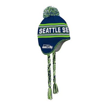 Youth College Navy Seattle Seahawks Jacquard Tassel Knit Hat with Pom