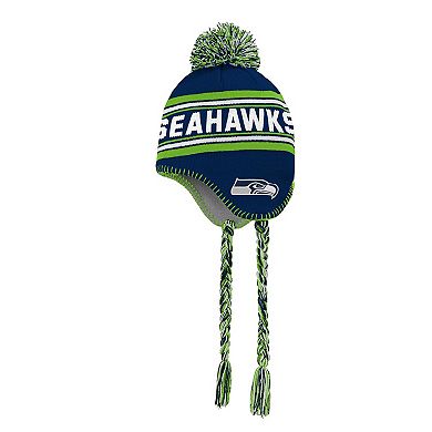 Youth College Navy Seattle Seahawks Jacquard Tassel Knit Hat with Pom