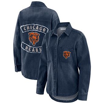 Women's WEAR by Erin Andrews Denim Chicago Bears Washed Oversized Denim Full-Snap Shacket