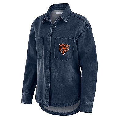 Women's WEAR by Erin Andrews Denim Chicago Bears Washed Oversized Denim Full-Snap Shacket