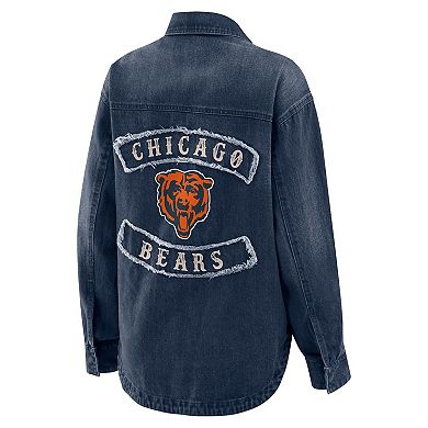Women's WEAR by Erin Andrews Denim Chicago Bears Washed Oversized Denim Full-Snap Shacket