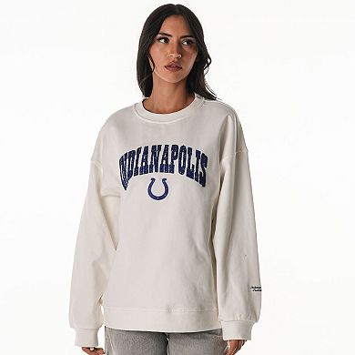Women's The Wild Collective White Indianapolis Colts Rock Crystal Oversized Crewneck Sweatshirt