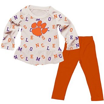 Girls Toddler Wes & Willy Oatmeal Clemson Tigers Ruffle Raglan Long Sleeve T-Shirt & Leggings Set