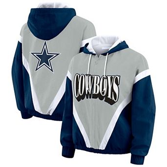Women's WEAR by Erin Andrews Navy/Gray Dallas Cowboys Plus Size Retro Crinkle Full-Zip Hoodie Windbreaker Jacket