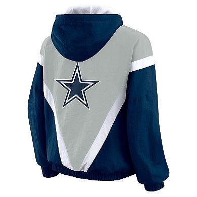 Women's WEAR by Erin Andrews Navy/Gray Dallas Cowboys Plus Size Retro Crinkle Full-Zip Hoodie Windbreaker Jacket