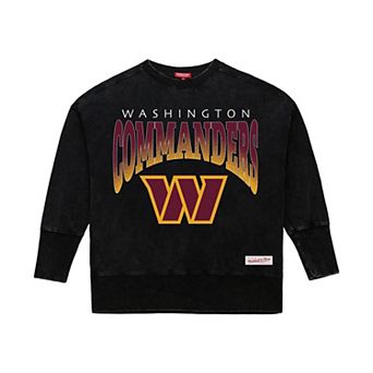Women's Mitchell & Ness Black Washington Commanders Delineate Mineral Wash Crewneck Sweatshirt
