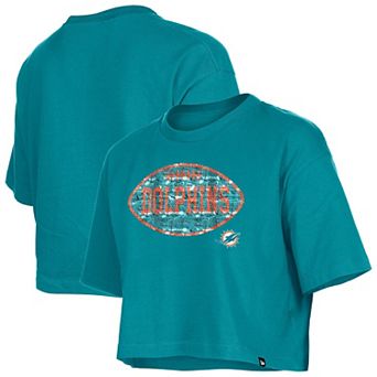 Girl's New Era Aqua Miami Dolphins Flip Sequin Boxy T-Shirt