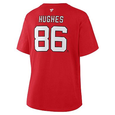 Women's Fanatics Jack Hughes Red New Jersey Devils Authentic Stack Name & Number T-Shirt