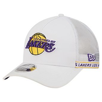 Men's New Era White Los Angeles Lakers Featherweight Team Tape 9FORTY M-Crown A-Frame Adjustable Hat