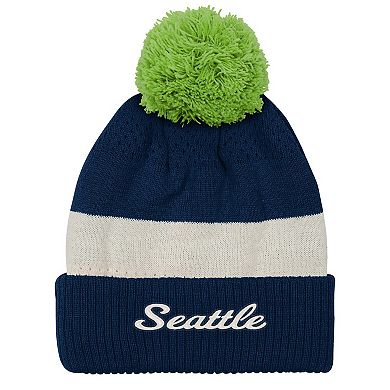 Youth Outerstuff College Navy Seattle Seahawks Modern Fan Cuffed Knit Hat with Pom