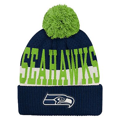 Youth Outerstuff College Navy Seattle Seahawks Modern Fan Cuffed Knit Hat with Pom
