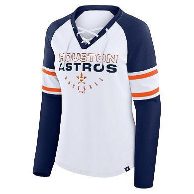 Women's Fanatics White/Navy Houston Astros Blitz Package Raglan Lace-Up V-Neck Long Sleeve T-Shirt