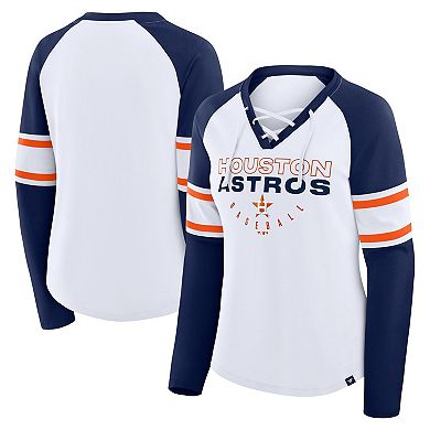 Women's Fanatics White/Navy Houston Astros Blitz Package Raglan Lace-Up V-Neck Long Sleeve T-Shirt