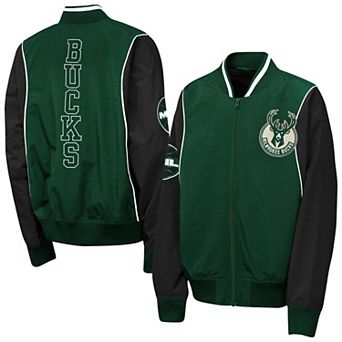 Youth Outerstuff Hunter Green/Black Milwaukee Bucks Two-Pointer Full-Zip Windbreaker