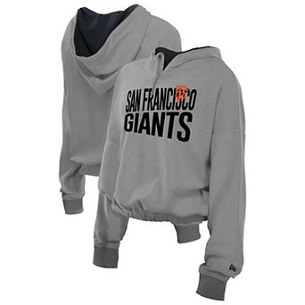 Women's New Era Heather Gray San Francisco Giants Reversed Out French Terry Quarter-Zip Banded Crop Hoodie