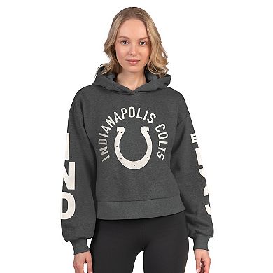 Women's Starter Heather Gray Indianapolis Colts Star Player Cropped Fleece Pullover Hoodie