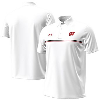 Men's Under Armour White Wisconsin Badgers Performance Drive Chest Stripe Polo