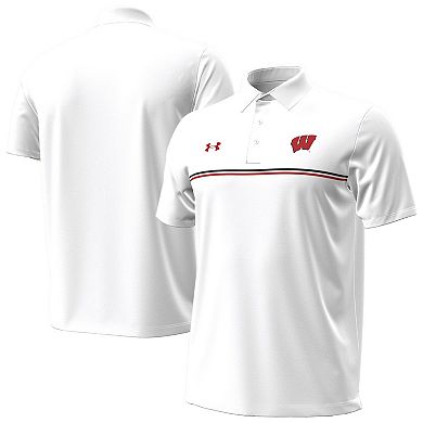 Men's Under Armour White Wisconsin Badgers Performance Drive Chest Stripe Polo