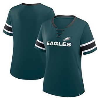 Women's Fanatics Midnight Green Philadelphia Eagles Plus Size Red Zone Athena Lace-Up V-Notch Neck T-Shirt