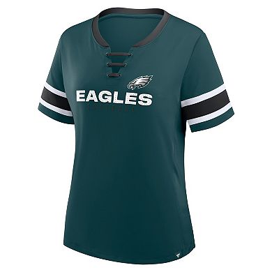 Women's Fanatics Midnight Green Philadelphia Eagles Plus Size Red Zone Athena Lace-Up V-Notch Neck T-Shirt