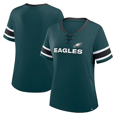 Women's Fanatics Midnight Green Philadelphia Eagles Plus Size Red Zone Athena Lace-Up V-Notch Neck T-Shirt